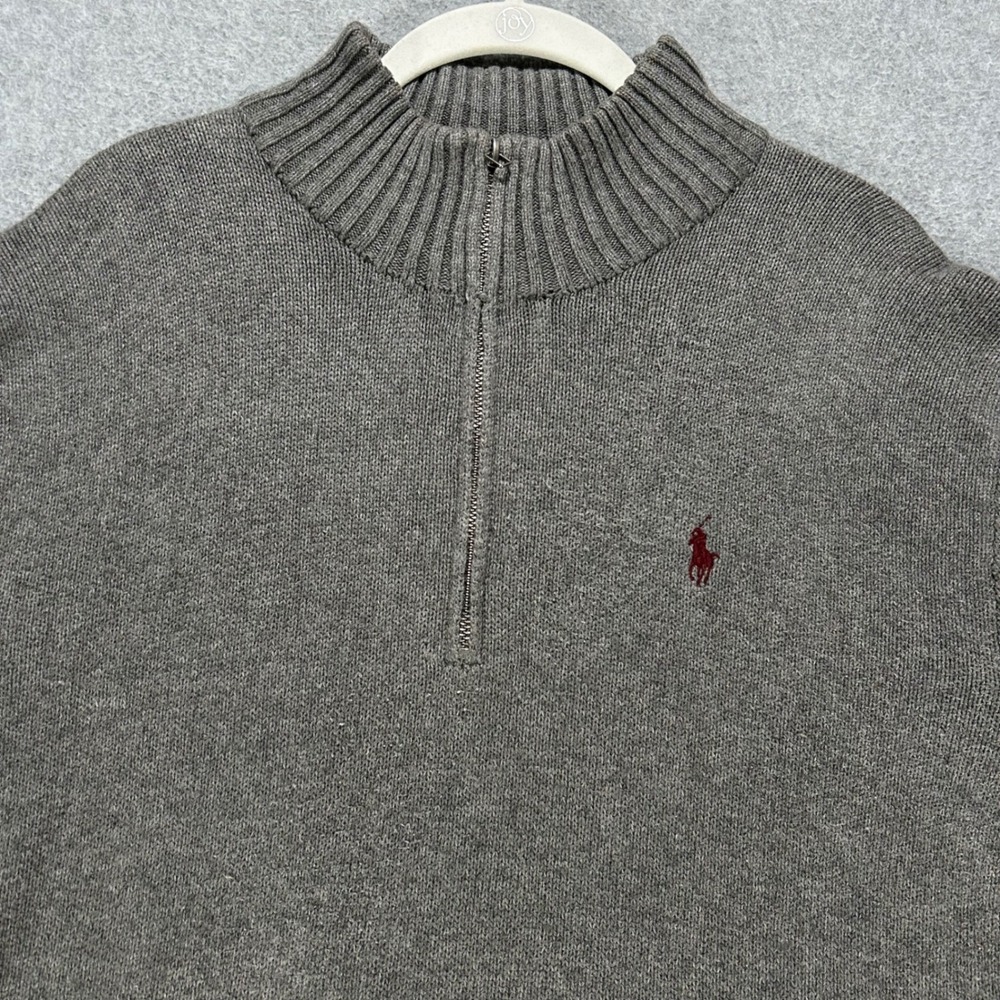 Polo Ralph Lauren Sweater Quarter Zip Mens L Grey Preppy Classic